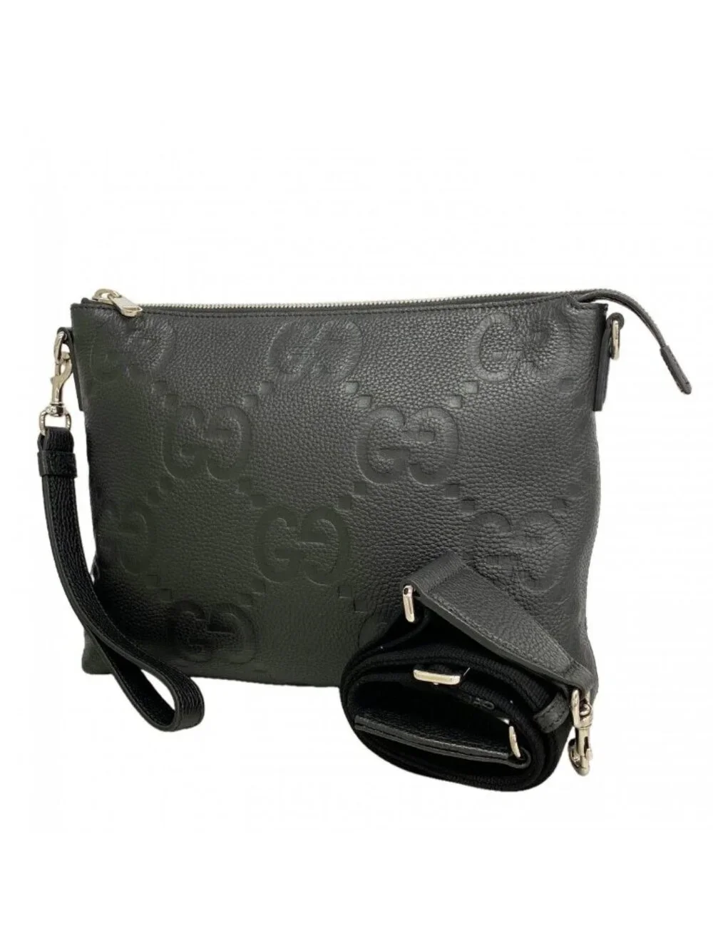 Gucci Shoulder Bag Jumbo GG Leather Black Silver